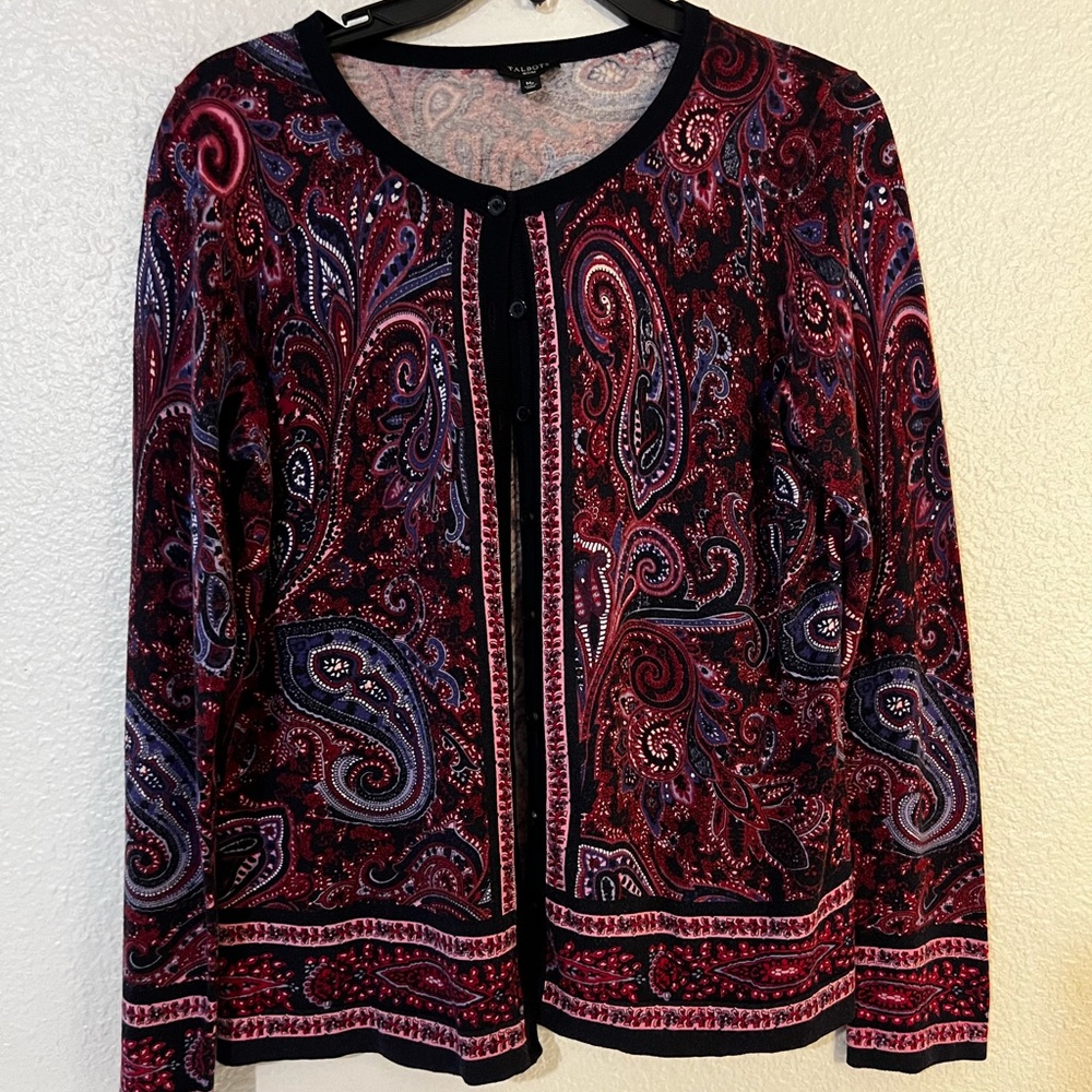 Talbots Purple Paisley Cardigan Sz MP
